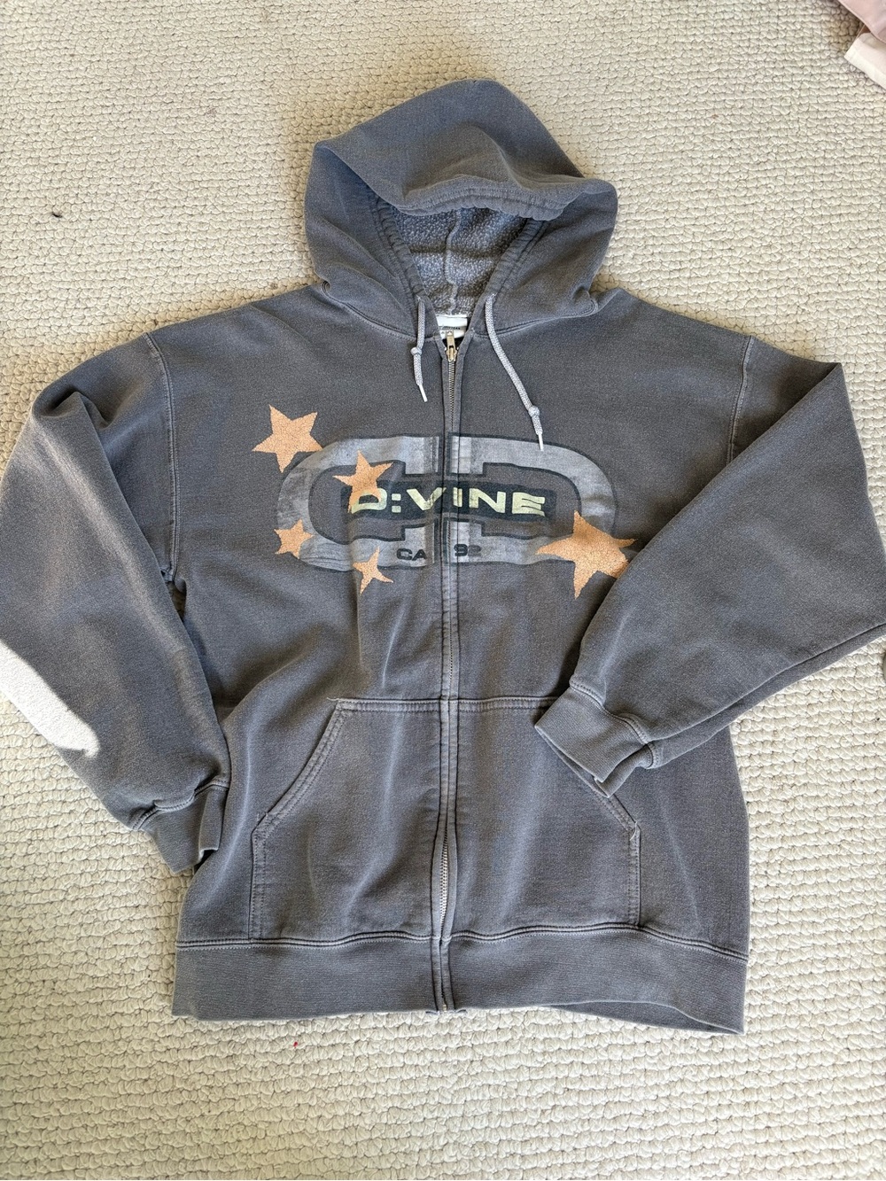Urban Outfitters Gray Zip Hoodie with Star Motif